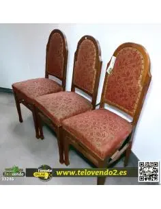 Pack 3 sillas madera tela roja